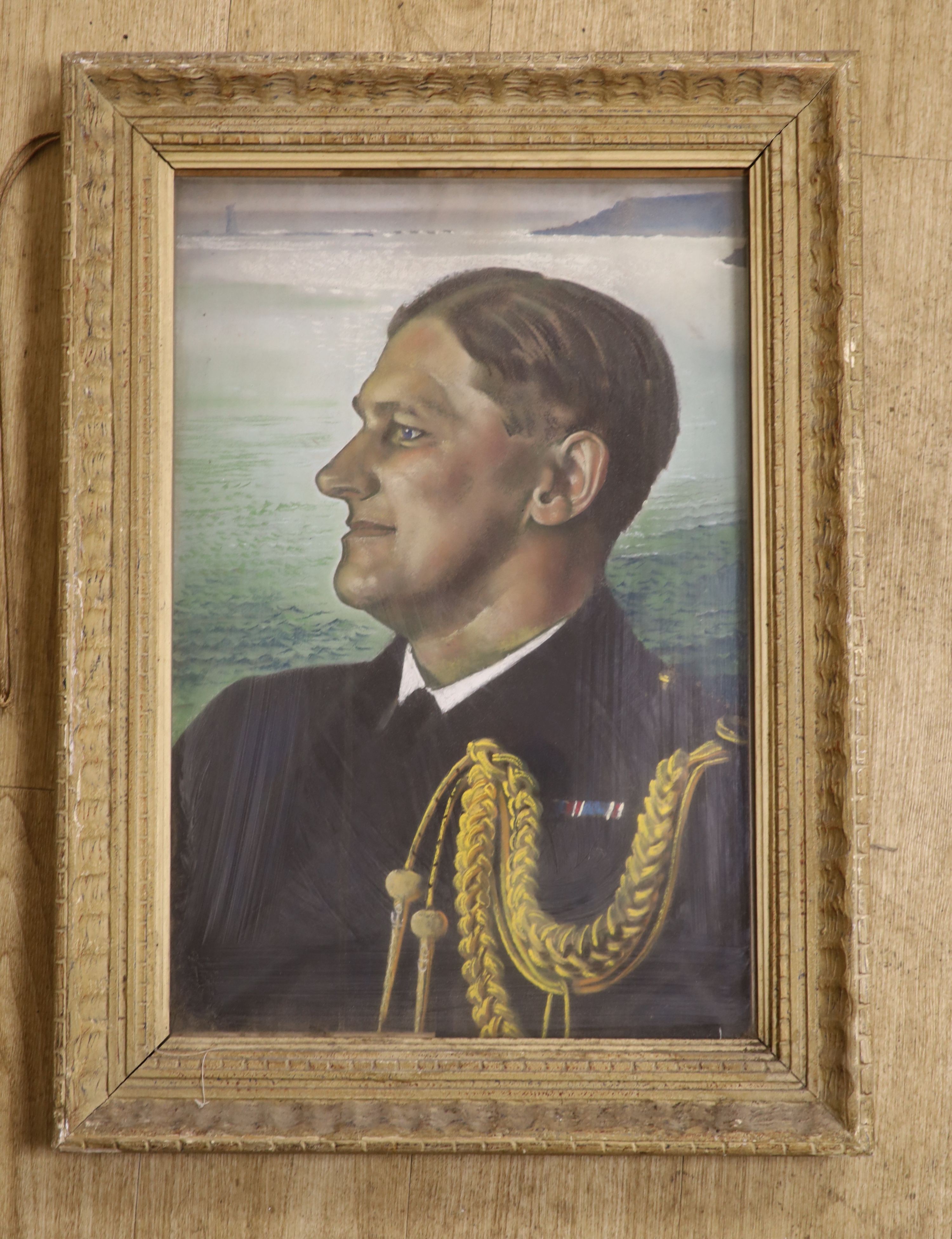 English School 1940, pastel, Portrait of a naval officer, indistinctly signed, 57 x 38cm